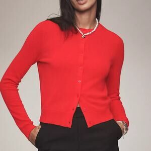 ANTHROPOLOGIE Cashmere Cardigan Red Classic Academia Holiday Christmas S